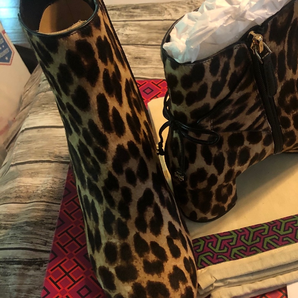 New Tory Burch 6.5 Boots Bootie Laila Calf Hair Ankle leopard